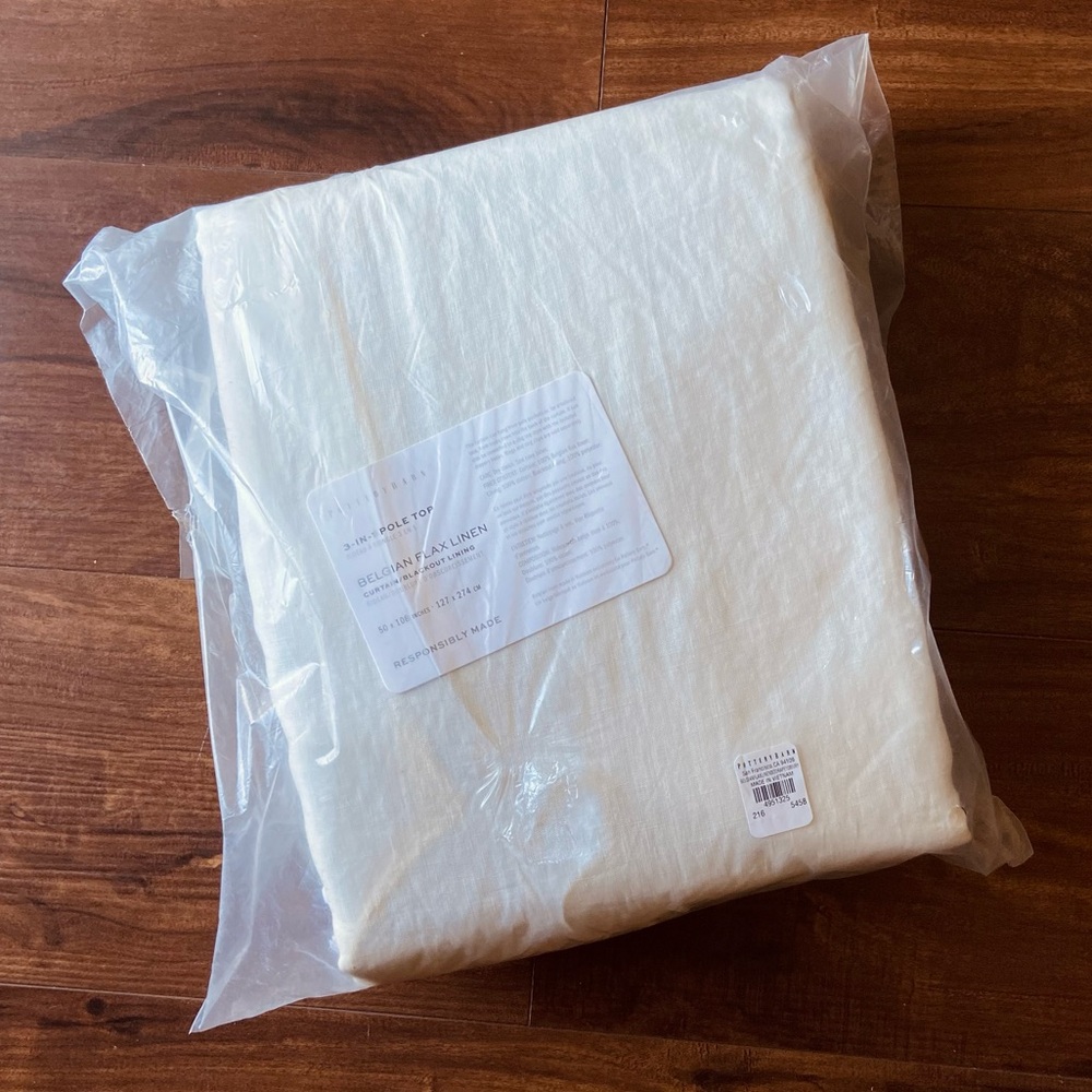 NEW Pottery Barn 3 in 1 Pole Top Belgian Flax Linen Curtain With Blackout Lining